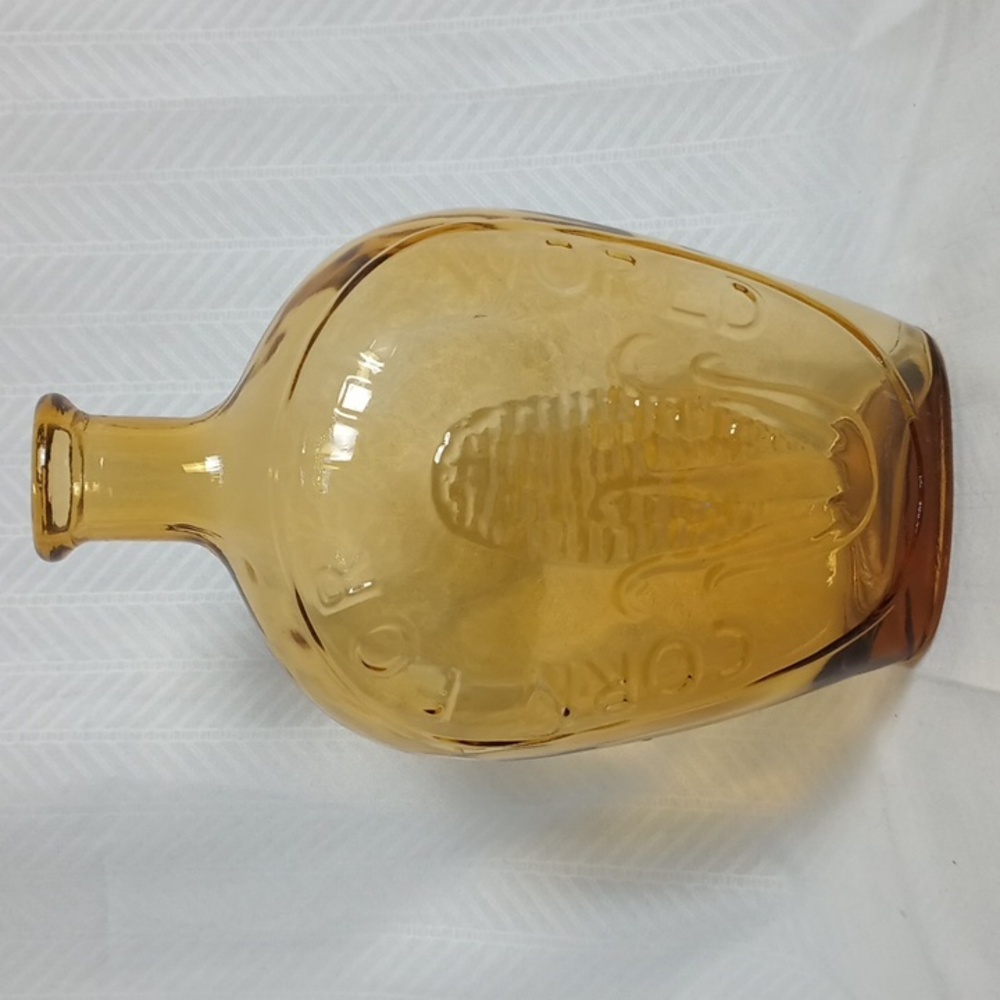 Vintage Corn For The World Flask Bottle Reproduction Gold Amber Glass